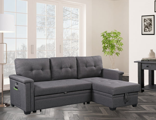 English Elm Nathan Sleeper Sectional with Storage Chaise Tufted Seating and Usb Ports for Living Room B061S00080