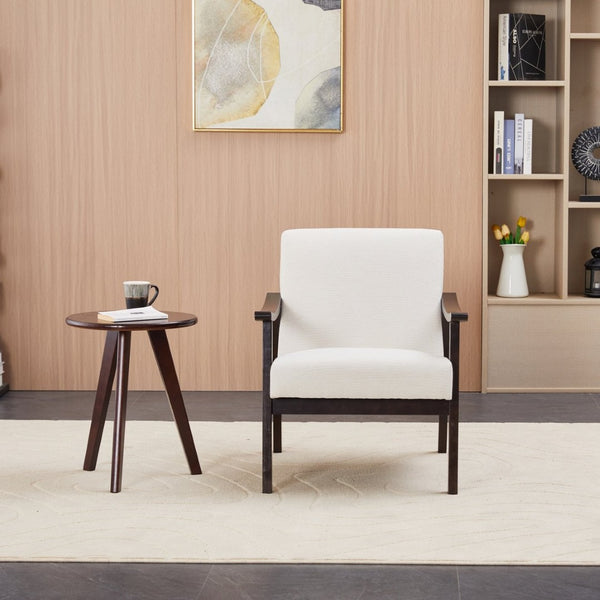 English Elm Medieval-inspired High Back Upholstered Armchair with Solid Wood Legs for Reading Nooks Ancient White W2989P382765