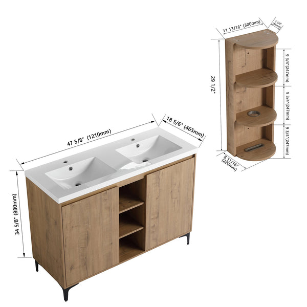 English Elm 48" Freestanding modern bathroom vanity with integrated white resin sink, soft-close doors, durable plywood finish Imitative Oak W999S00345