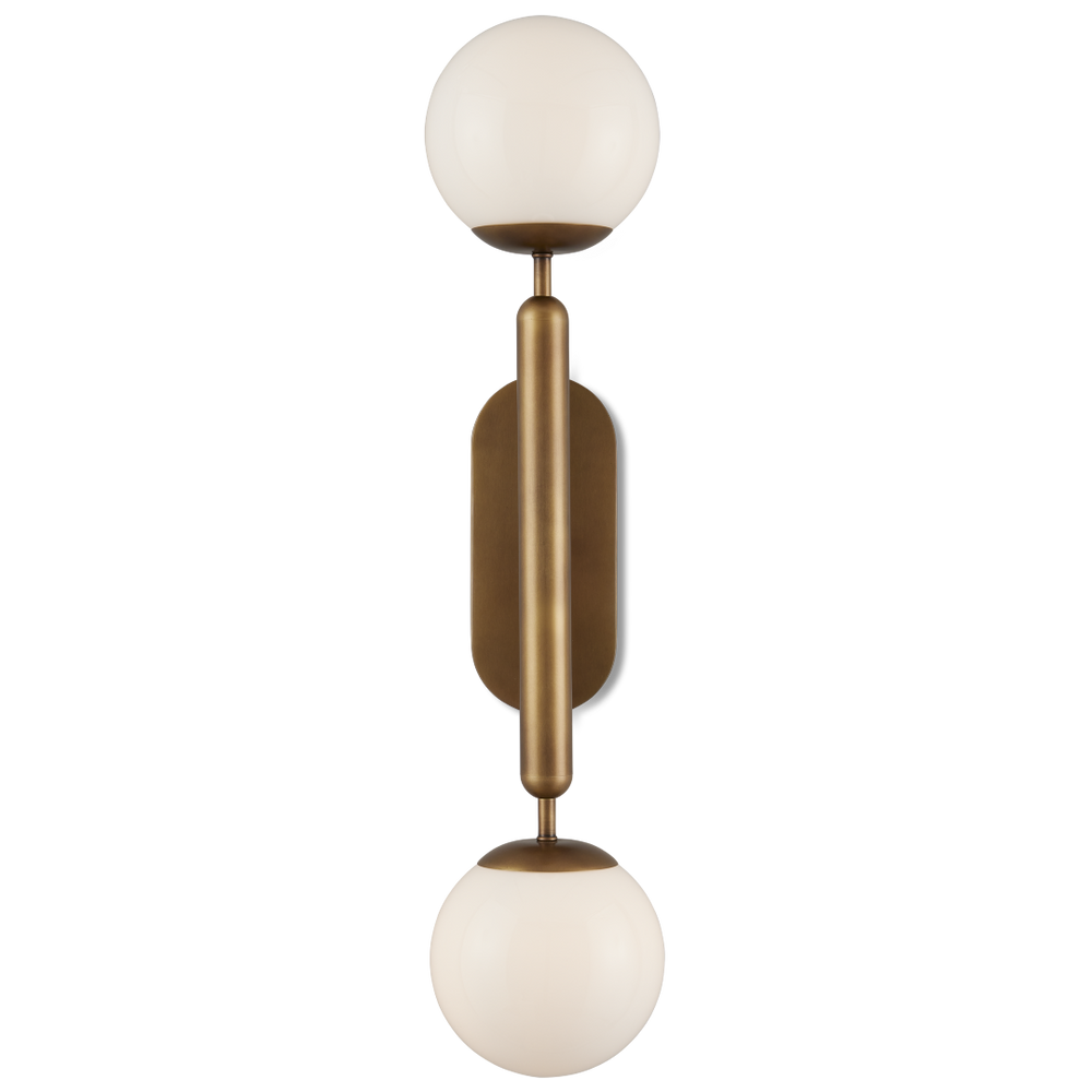 Barbican Double-Light Antique Brass Wall Sconce - Modern Design with Translucent Glass Globes