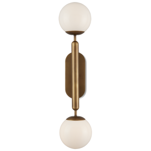 Barbican Double-Light Antique Brass Wall Sconce - Modern Design with Translucent Glass Globes