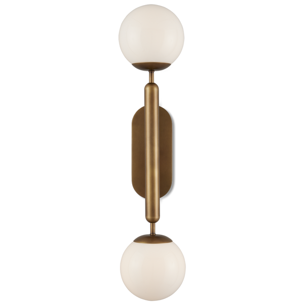 Barbican Double-Light Antique Brass Wall Sconce - Modern Design with Translucent Glass Globes
