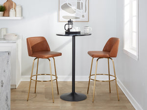 English Elm 30" Swivel Barstools Set of 2 Grey Fabric Gold Footrest Black Metal Kitchen Counter B202S00687