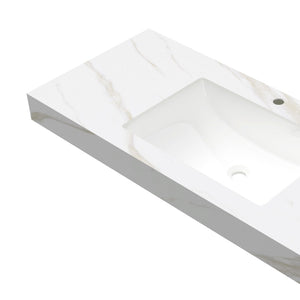 English Elm 48" Sintered Stone Countertop Vanity Base Brown Oak Cabinet Brushed Gold Handles W2615P330780