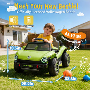 English Elm 12v Licensed Volkswagen Beetle Ride on Car with Remote Control and Suspension for Kids Green W1578P418186