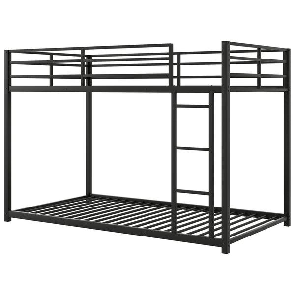 English Elm Twin Over Twin Metal Bunk Bed Low Profile with Full Guardrail Ladder Quiet Steel Frame Sturdy Support Black MF285535AAB