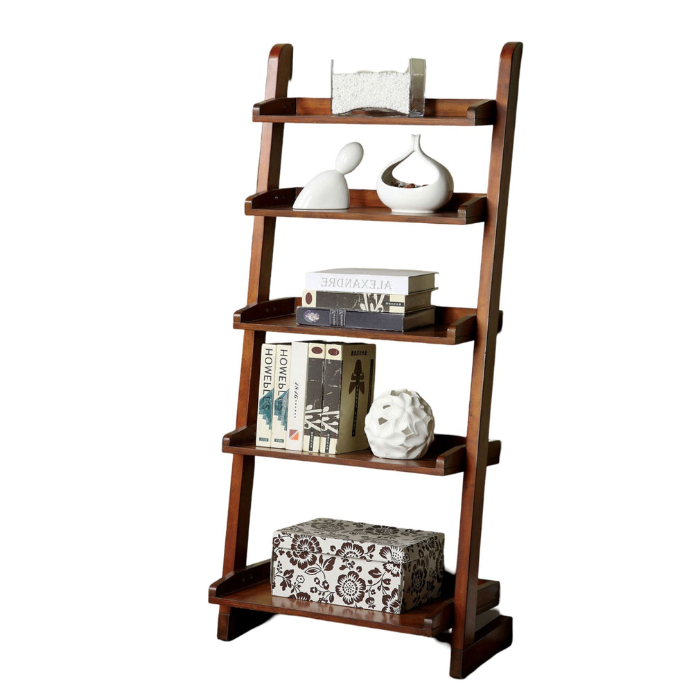 English Elm Antique Oak 5-Tier Ladder Shelf 55"H Solid Wood Transitional Display & Bookcase for Living Room B011P191546