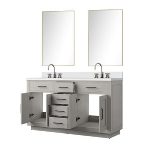 English Elm White Oak Double Bath Vanity Set With White Quartz Top, Frameless Mirror, And Chrome Faucets Included B2731S01696-GIGA