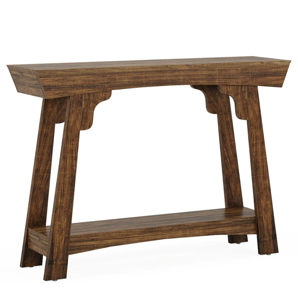 English Elm Entryway Console Table Two Tier Open Shelf Farmhouse Sofa Vintage Brown Finish T3971P461563
