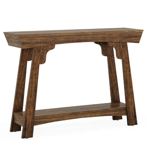 English Elm Entryway Console Table Two Tier Open Shelf Farmhouse Sofa Vintage Brown Finish T3971P461563