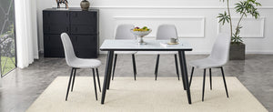 English Elm Table and Chair Set Modern Marble Glass Top with Gray Linen Seats for Dining Room W1151S04657
