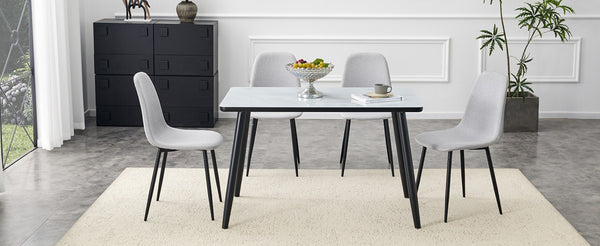 English Elm Table and Chair Set Modern Marble Glass Top with Gray Linen Seats for Dining Room W1151S04657