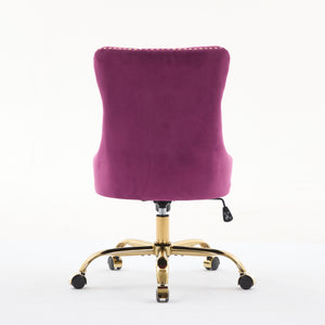 English Elm A&A Elegant Chenille Tufted Office Chair with Hand-Pulled Buttons, Nailhead Trim & Gold Chrome Base Purple W1143P369101