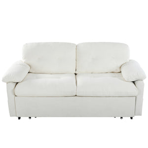 English Elm Convertible Pull Out Sofa Bed Queen Size with Steel Frame, Dual Armrests, Chenille Sleeper Couch with Storage and Casters Beige W3163P269692