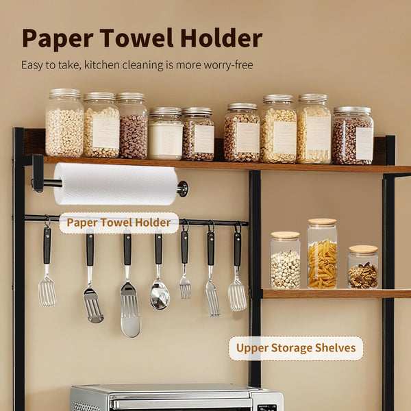 English Elm Bakers Rack with Power Outlet & USB, Microwave Stand with Pull-Out Basket, Coffee Bar Organizer W3204P354195