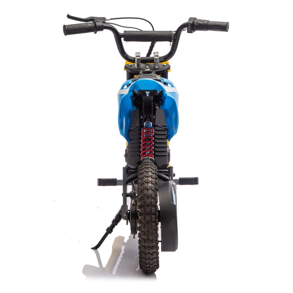 English Elm 24v 250w Kids Off-road Electric Motorcycle with Led Lights Bluetooth and Rear Suspension Blue W1578P203980