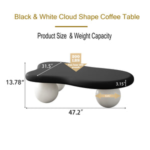 English Elm 47 Inch Cloud-Shaped Coffee Table With 3 Ball Legs - Modern Black & White Design For Living Rooms W1435S00017