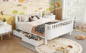 English Elm Full Solid Wood Kids Platform Bed with Guardrail, Low-Profile Durable Pine & MDF, 350LB Capacity White 69.69 L x 18.5 W x 8.66 H W2593P331684