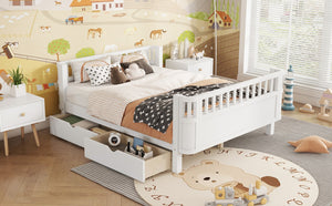 English Elm Twin Kids Platform Bed Solid Pine White Finish with Storage Drawers and Safety Rails White W2593P409116