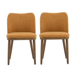 English Elm Dining Chair Set of 2 Mid-century Walnut Wood Frame Upholstered Seat and Back Ginger N771P237036R