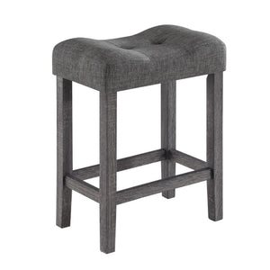 English Elm Lucenzo Counter Height Pub Set Distressed Wood Table with Tufted Linen Stools Gray B2749P413176