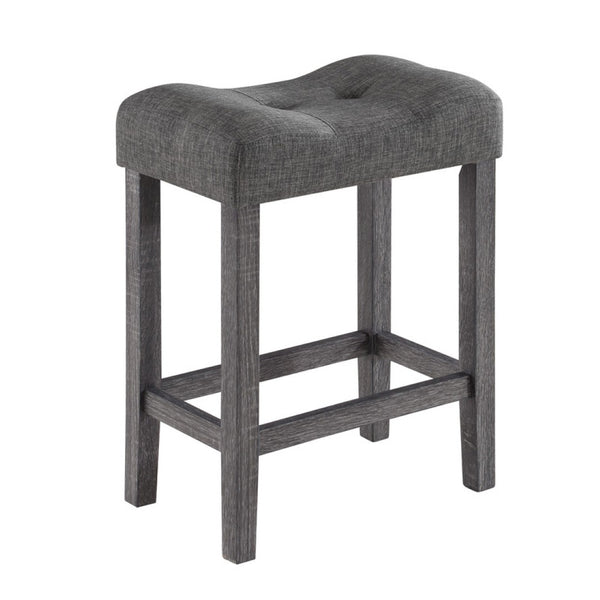 English Elm Lucenzo Counter Height Pub Set Distressed Wood Table with Tufted Linen Stools Gray B2749P413176