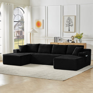 English Elm Sofa-02 Modular Corduroy Sectional Low Profile Design for Urban Living Rooms W2100P395776