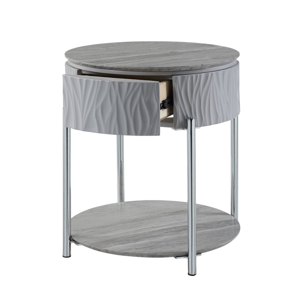 English Elm Yukino Gray High Gloss End Table With Chrome Legs – Stylish Storage For Modern Living Spaces B2726P265753-GIGA