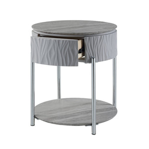 English Elm Yukino Gray High Gloss End Table With Chrome Legs – Stylish Storage For Modern Living Spaces B2726P265753-GIGA