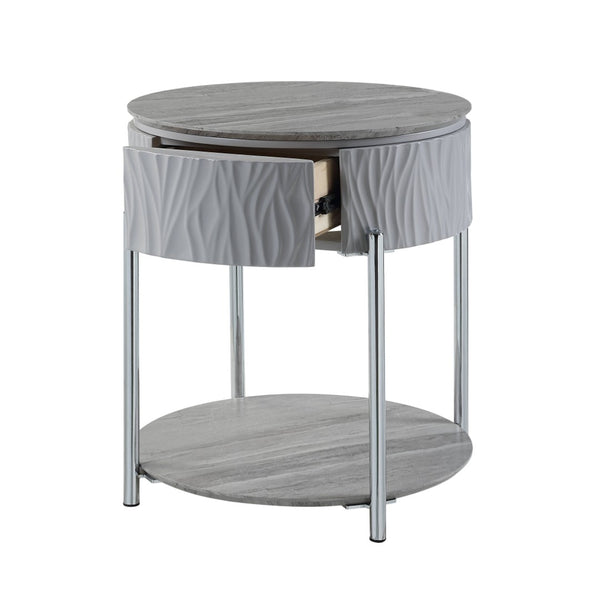 English Elm Yukino Gray High Gloss End Table With Chrome Legs – Stylish Storage For Modern Living Spaces B2726P265753-GIGA