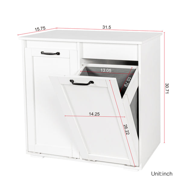 English Elm Laundry Cabinet Dual-Compartment Hamper with 2 Removable Liner Bags, Durable Melamine Finish, Space-Saving Storage W331P206345