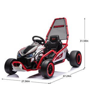 English Elm 24v Dual Motor Kids Go Kart with Drift Mode Roll Cage and Rear Suspension Ages 6 to 12 Red W1578P454055