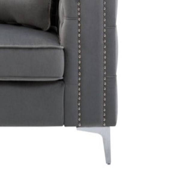 English Elm Noir Gray Velvet Loveseat with Button Tufting Nailhead Trim and Chrome Legs B2749S00134