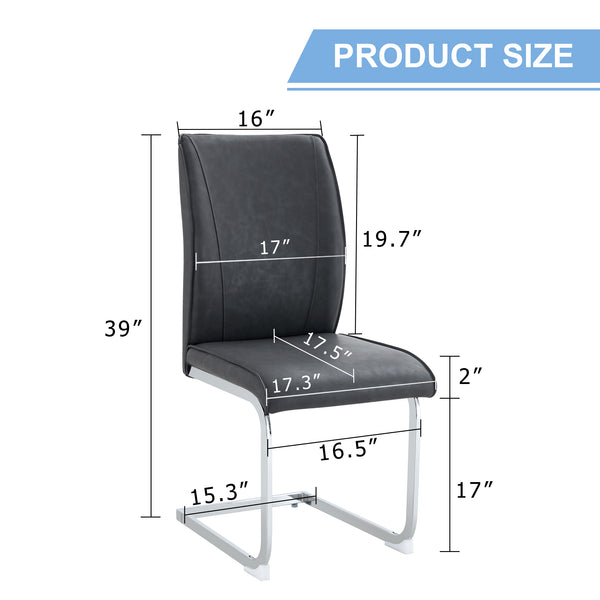 English Elm Luxury Arch Dining Chair Set Of 4 - Dark Gray Pu With High-Resilience Comfort & Silver Legs W1151P154855