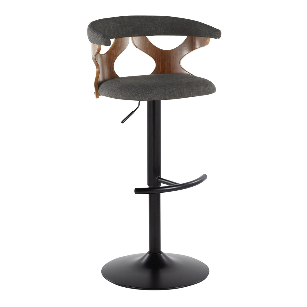 English Elm Gardenia Modern Adjustable Barstool Set Of 2 With Swivel, Charcoal Fabric & Black Metal Base B202S00854