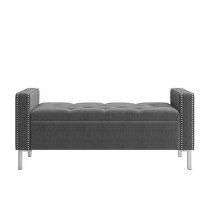 English Elm Square Arm Velvet Tufted Bench with Nailhead Detail for Bedroom or Entryway B127P409830