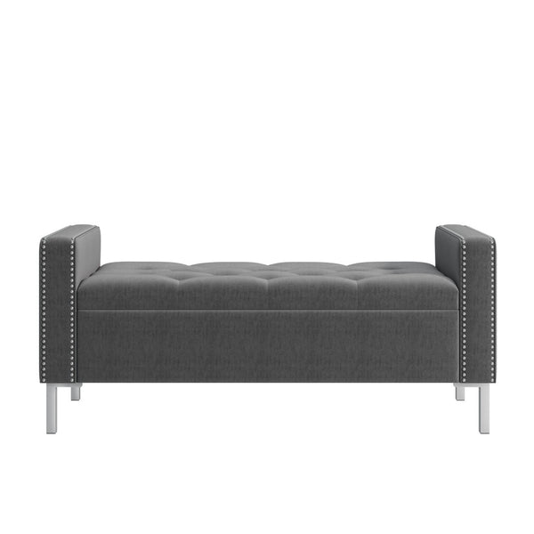 English Elm Square Arm Velvet Tufted Bench with Nailhead Detail for Bedroom or Entryway B127P409830