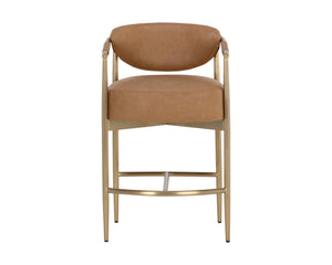 Sunpan Heloise Counter Stool - Elegant Faux Leather Design With Gold Stainless Steel For Modern Dining Spaces Brown Faux Leather 112064