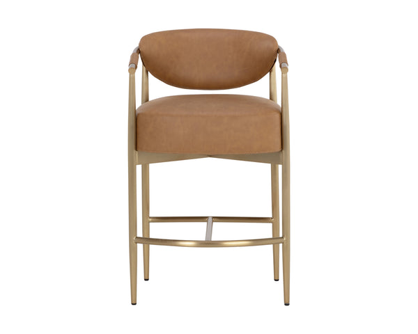 Sunpan Heloise Counter Stool - Elegant Faux Leather Design With Gold Stainless Steel For Modern Dining Spaces Brown Faux Leather 112064