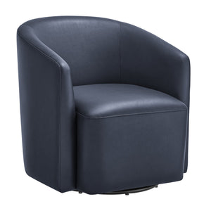 English Elm Ardena Midnight Blue Faux Leather Swivel Barrel Chair — Modern 360° Swivel, Pocket Coil Seat, Compact Chic (29.5x30x31.75) B050P322594