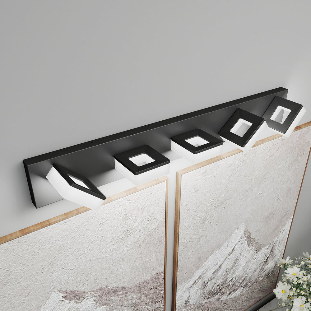 English Elm Led Modern Bathroom Vanity Light Fixture, 5-Light Matte Black Wall Sconce For Stylish Illumination W2312P374940