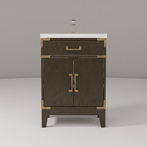English Elm Brown Oak Single Bath Vanity with Acrylic Top, Chrome Gooseneck Faucet, Soft-Close Cabinet Storage Durable Finish 24"W x 18"D B2731P259742
