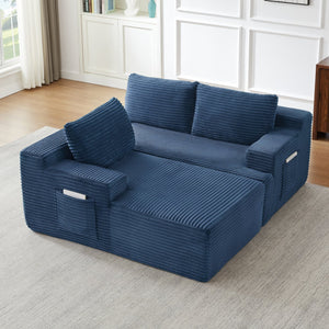 English Elm L-Shaped Cloud Sectional Sofa - Luxurious Blue Corduroy, No Assembly, Compact Comfort For Modern Living W2339P409426