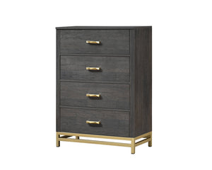 English Elm 1pc Contemporary 4-Drawer Storage Chest with Metal Handles and Luxe Metallic Accents for Bedroom Gold,Gray 36.91 L x 19.49 W x 52.64 H B2741P353124