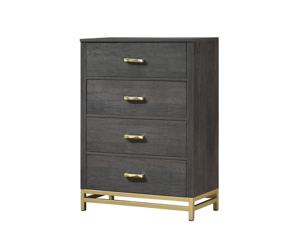 English Elm 1pc Contemporary 4-Drawer Storage Chest with Metal Handles and Luxe Metallic Accents for Bedroom Gold,Gray 36.91 L x 19.49 W x 52.64 H B2741P353124