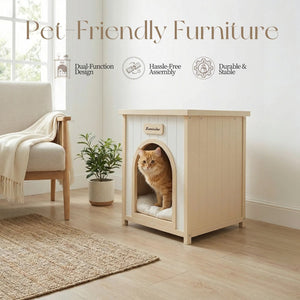 English Elm Modern Solid Cedar Pet House with Flat Roof Side Table for Small Dogs and Cats W3799P382209