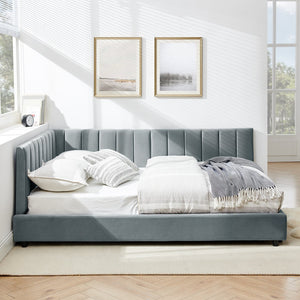 English Elm Full Size Upholstered Tufted Bed Frame - Luxurious Velvet Sofa Bed With Armrests For Stylish Comfort W487S00329