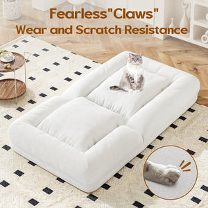 English Elm Bean High-Density Sponge Bean Bag Sofa with Waist Support, Linen White Ergonomic Lounger for Adults T3623P409175
