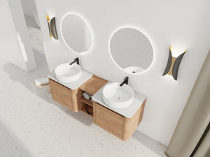English Elm 60'' Wall-Mounted Bathroom Vanity With Ceramic Art Sink, Soft-Close Door & Stylish Storage Solutions W999S00410