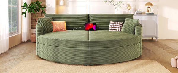 English Elm Oversized Double Chaise Lounge Sofa Bed With Usb Ports, Plush Comfort & Removable Pillows In Green N719S002160F-GIGA